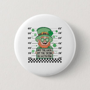 St. Patricks Day Funny Leprechaun Mugshot Shamrock 6 Cm Round Badge