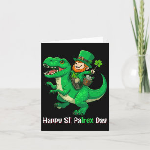 St Patricks Day Funny Leprechaun Riding Dino T Rex Card