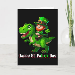 St Patricks Day Funny Leprechaun Riding Dino T Rex Card