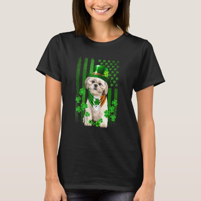 St Patrick's Day Funny Leprechaun Shih Tzu   T-Shirt (Front)