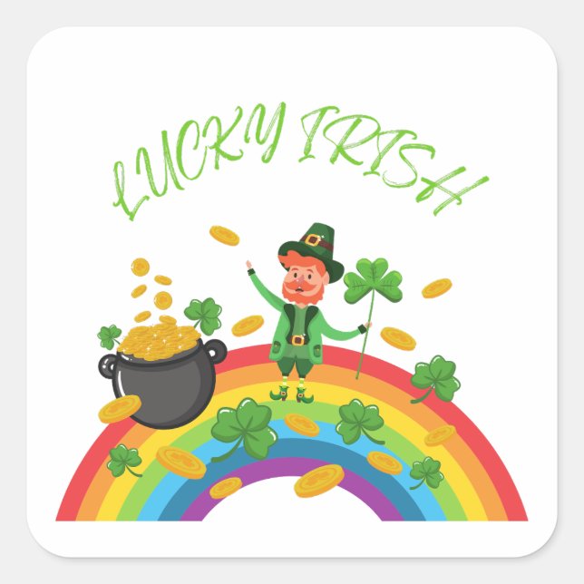 St. Patricks Day -Funny Lucky Irish Leprechaun    Square Sticker (Front)
