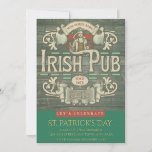 St Patrick's Day Funny Personalised Irish Pub  Invitation
