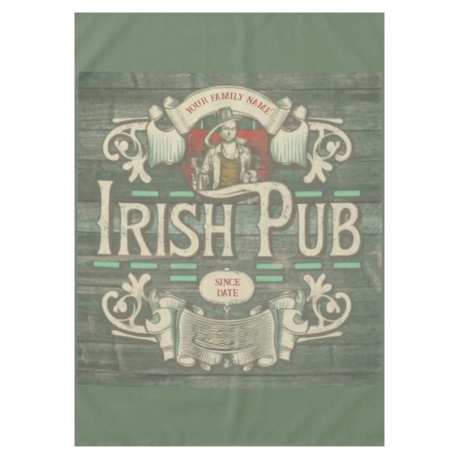 St Patrick's Day Funny Personalised Irish Pub Tablecloth (Front)