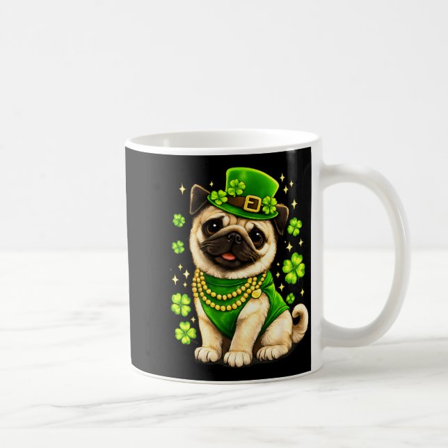 St Patricks Day Funny Pug Dog Shamrock Irish Boy Coffee Mug (Right)