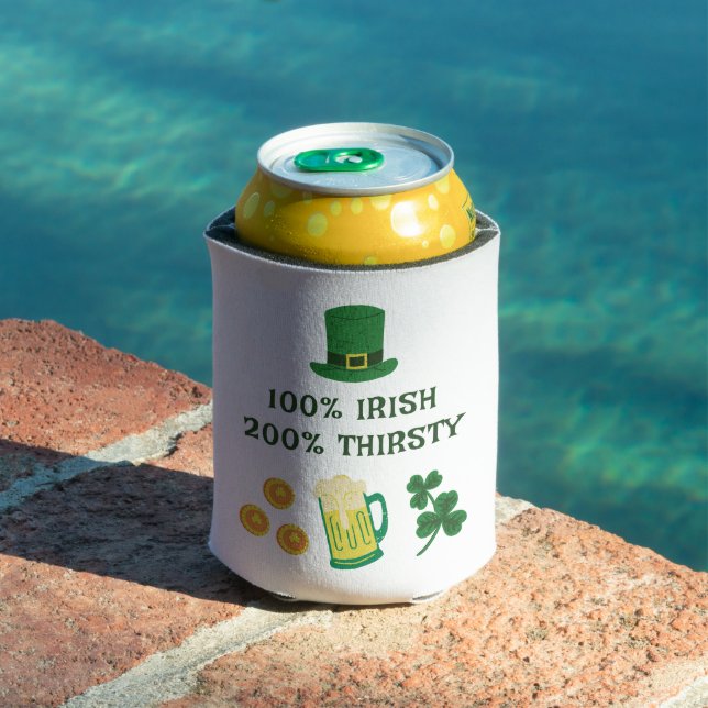 St. Patrick's Day Funny text, Thirsty Irishman Can Cooler (In Situ Pool)