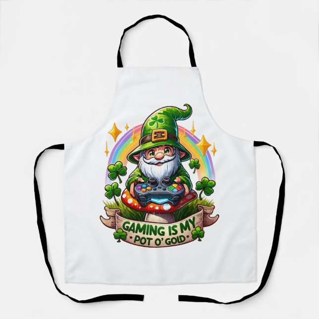 St. Patrick's Day Gamer Gnome Apron (Front)