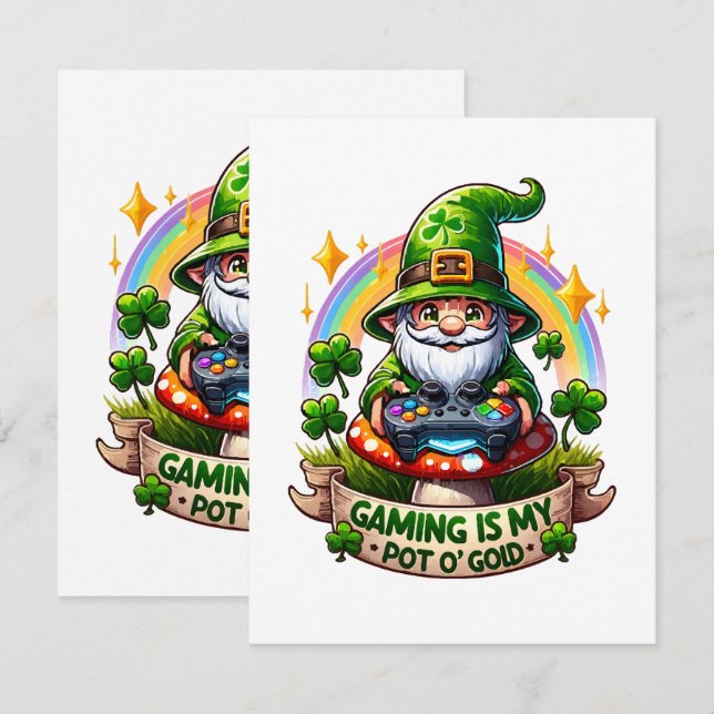 St. Patrick's Day Gamer Gnome Enclosure Card (Front/Back)