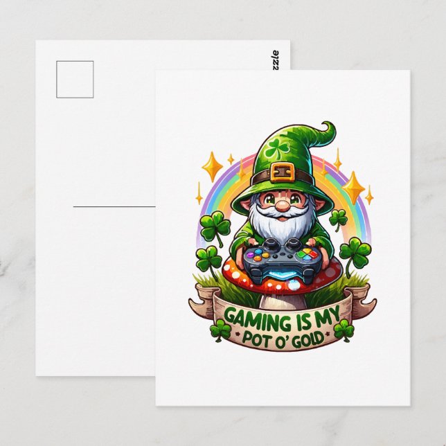 St. Patrick's Day Gamer Gnome Postcard (Front/Back)