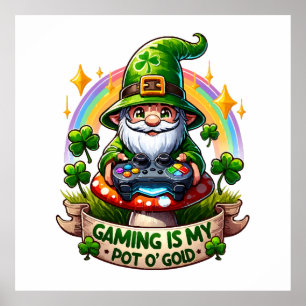 St. Patrick's Day Gamer Gnome Poster