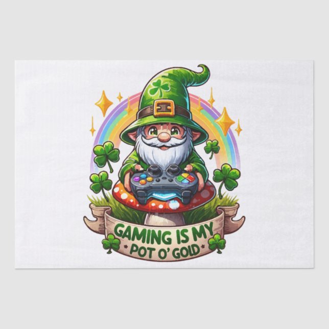 St. Patrick's Day Gamer Gnome Tissue Paper (Front)