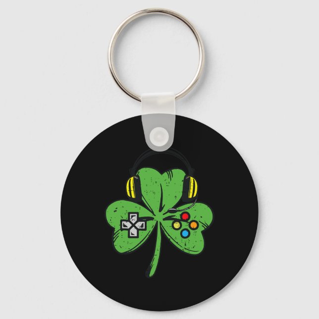 St Patricks Day Gamer Shamrock Video Game Controll Key Ring (Front)