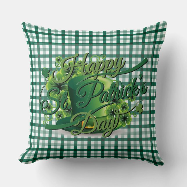 St Patrick's Day Gingham Green Pillow (Front)