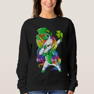St Patricks Day Girls Dabbing Unicorn Leprechaun L Sweatshirt
