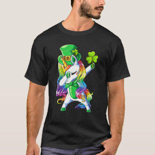 St Patricks Day Girls Dabbing Unicorn Leprechaun L T-Shirt