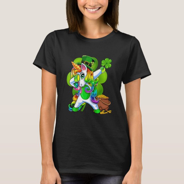 St Patricks Day Girls Dabbing Unicorn Leprechaun L T-Shirt (Front)