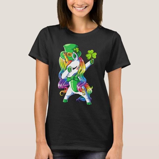 St Patricks Day Girls Dabbing Unicorn Leprechaun L T-Shirt (Front)