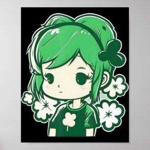 St Patricks Day Girls Shamrock Cute Girls Anime Ka Poster