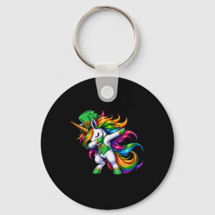 St Patricks Day Girls Women Boys Dabbing Unicorn L Key Ring