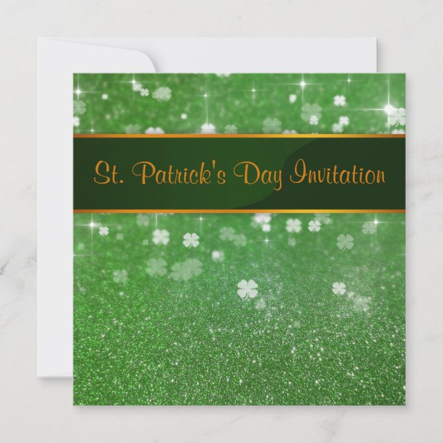 St. Patrick's Day Glitter Shamrock Invitation (Front)