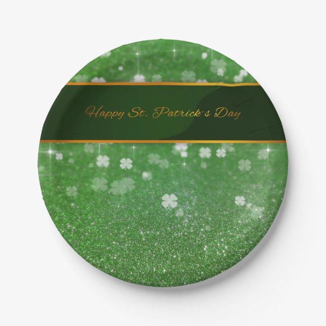 St. Patrick's Day Glitter Shamrock Paper Plate (Front)