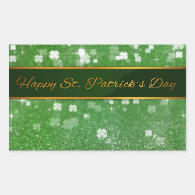 St. Patrick's Day Glitter Shamrock Rectangular Sticker (Front)