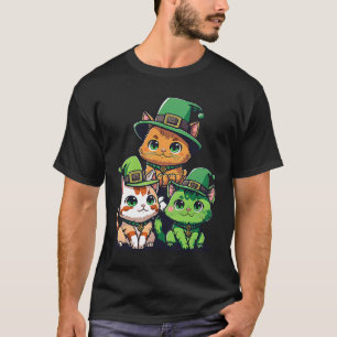 St Patricks Day Gnome Cats and Leprechaun Cat T-Shirt