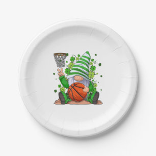 St Patrick's Day Gnome Holding Basketball Lucky Bo Paper Plate