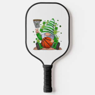 St Patrick's Day Gnome Holding Basketball Lucky Bo Pickleball Paddle