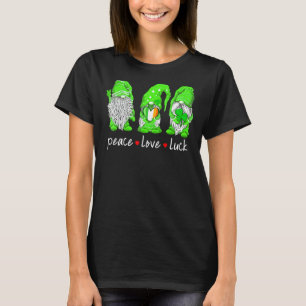 St Patrick's Day Gnome Peace Love Luck Heart Shamr T-Shirt