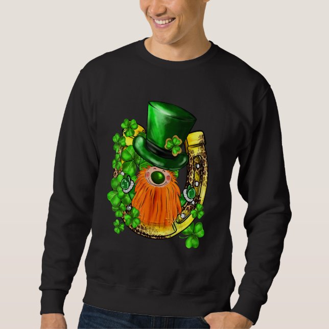 St. Patricks Day Gnome Shamrocks Horseshoe Irish L Sweatshirt (Front)