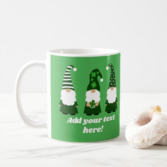 St Patricks Day Gnomes Cute Personalised Coffee Mug (With Donut)