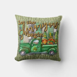 St. Patrick's Day Gnomes In Truck Shenanigans  Cushion