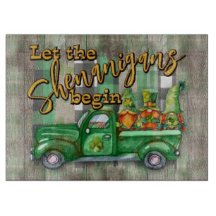 St. Patrick's Day Gnomes In Truck Shenanigans Cutting Board