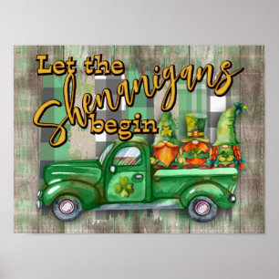 St. Patrick's Day Gnomes In Truck Shenanigans Poster