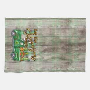 St. Patrick's Day Gnomes In Truck Shenanigans Tea Towel