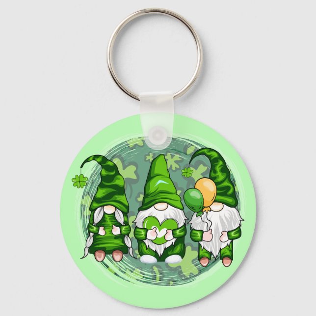 St. Patrick's Day Gnomes Shamrock Gnomes-54989 Key Ring (Front)