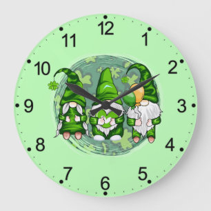St. Patrick's Day Gnomes Shamrock Gnomes-54989 Large Clock