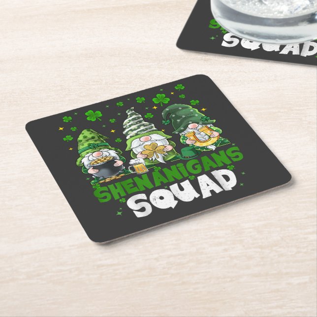 St Patricks Day Gnomes Shenanigans Squad Saint  Square Paper Coaster (Angled)