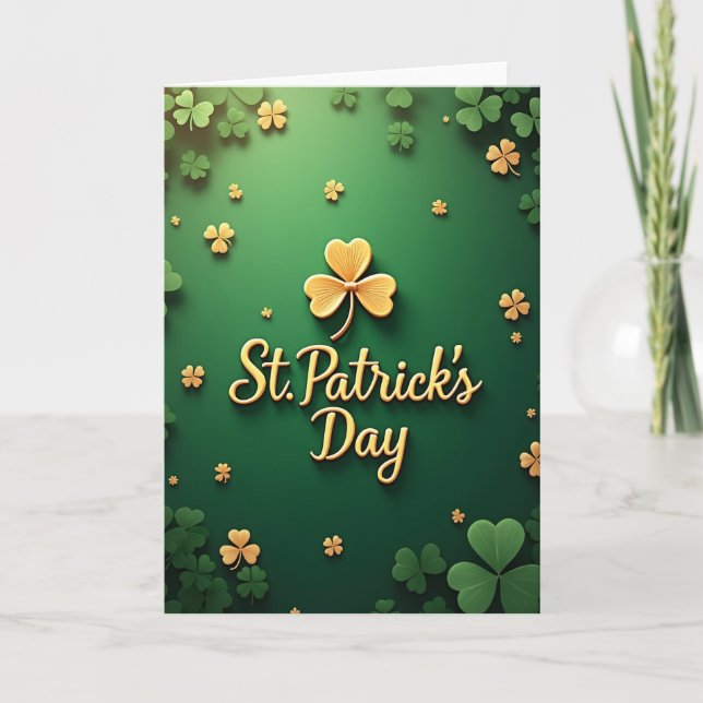 St Patricks Day Gold Clover Card (Front)