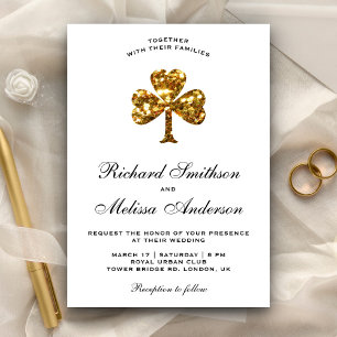 St. Patrick's Day Gold Clover Wedding Invitation