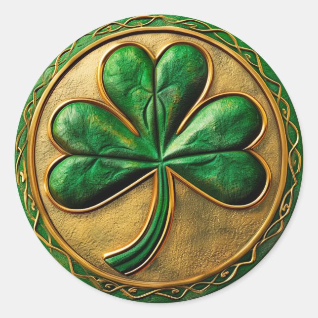 St. Patrick's Day Gold Coin Shamrock Classic Round Sticker (Front)
