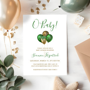 St. Patrick's Day Gold Green Balloons Baby Shower Invitation