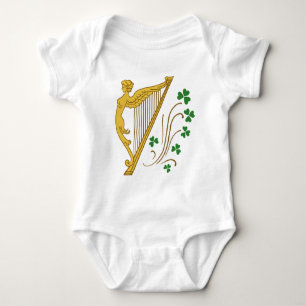 St Patrick's Day Gold Harp and Shamrocks Baby Bodysuit