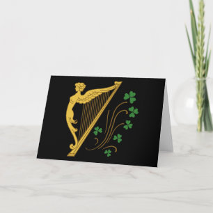 St Patrick's Day Gold Harp and Shamrocks Card