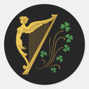 St Patrick's Day Gold Harp and Shamrocks Classic Round Sticker