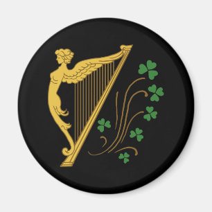 St Patrick's Day Gold Harp and Shamrocks Magnet