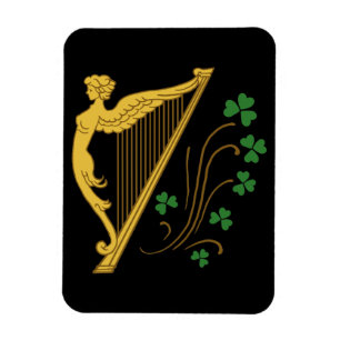 St Patrick's Day Gold Harp and Shamrocks Magnet