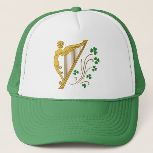 St Patrick's Day Gold Harp and Shamrocks Trucker Hat