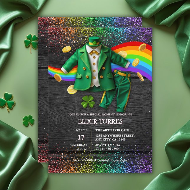 St. Patrick's Day Gold Rainbow Clover Baby Shower Invitation (Creator Uploaded)