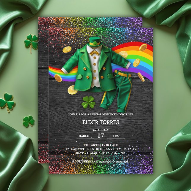 St. Patrick's Day Gold Rainbow Clover Baby Shower Invitation (Creator Uploaded)